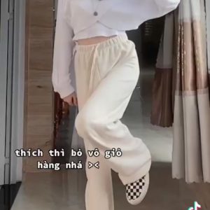 Quần ống rộng nhung tăm nữ ống suông dáng dàicó dây rút cạp chun basic phong cách unisex Hàn Quốc QU7