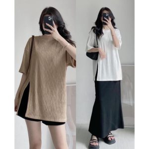 [Mã TOPTREND giảm 10k đơn 99k] Áo nữ thun gân form rộng tay lỡ basic dễ phối đồ AO2